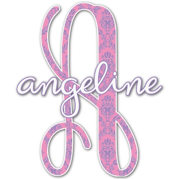 Custom Pink & Purple Damask Name & Initial Decal - Up to 18"x18" (Personalized)