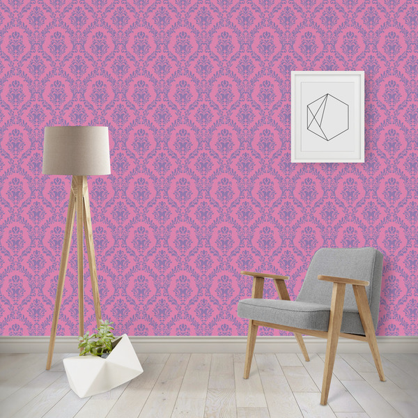 Custom Pink & Purple Damask Wallpaper & Surface Covering (Peel & Stick - Repositionable)