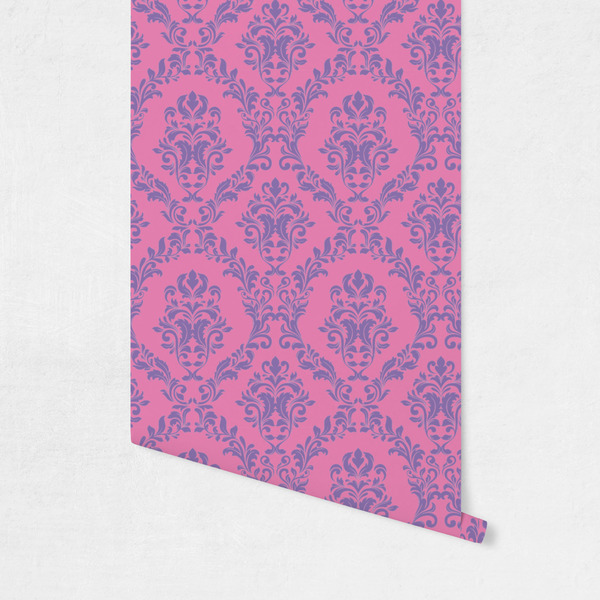 Pink & Purple Damask Wallpaper on Wall