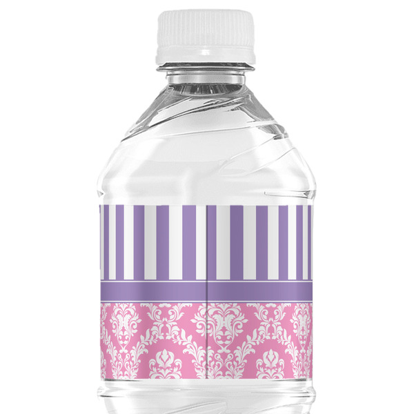 Pink & Purple Damask Water Bottle Label - Back View