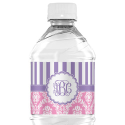 Pink & Purple Damask Water Bottle Labels - Custom Sized (Personalized)
