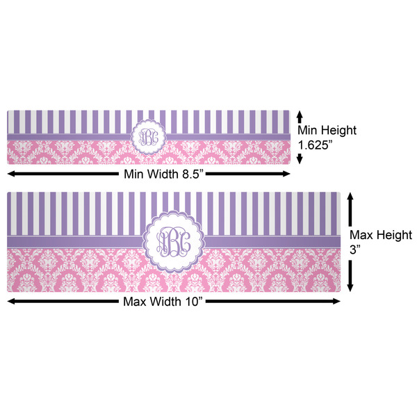 Pink & Purple Damask Water Bottle Labels w/ Dimensions