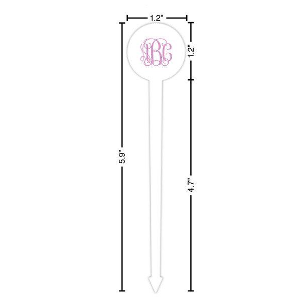 Pink & Purple Damask White Plastic 6" Food Pick - Round - Dimensions