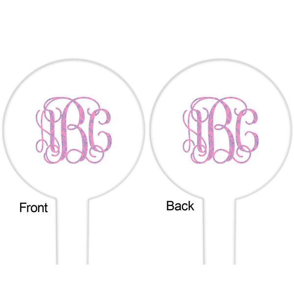 Pink & Purple Damask White Plastic 6" Food Pick - Round - Double Sided - Front & Back