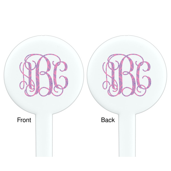 Pink & Purple Damask White Plastic 7" Stir Stick - Double Sided - Round - Front & Back