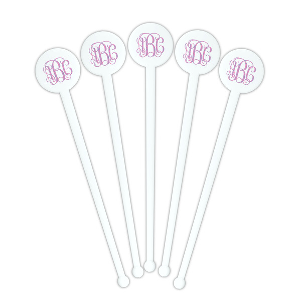 Pink & Purple Damask White Plastic 7" Stir Stick - Round - Fan View