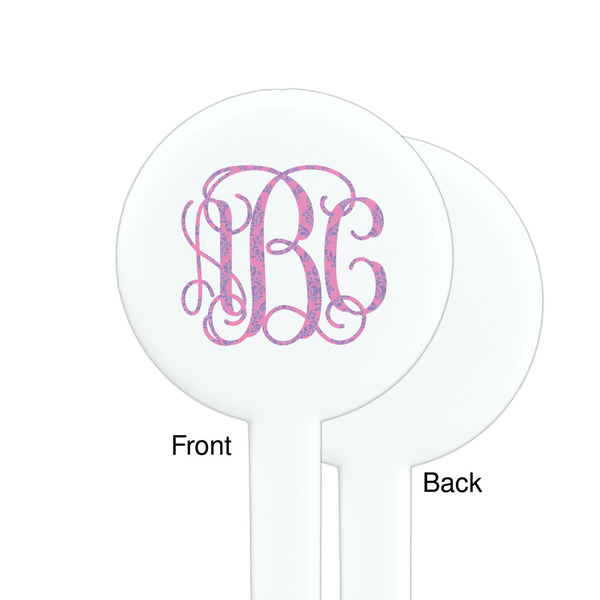 Pink & Purple Damask White Plastic 7" Stir Stick - Single Sided - Round - Front & Back