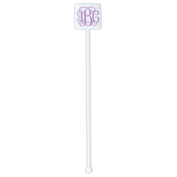 Pink & Purple Damask White Plastic Stir Stick - Double Sided - Square - Single Stick