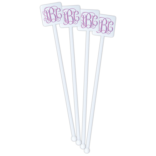 Pink & Purple Damask White Plastic Stir Stick - Single Sided - Square - Front