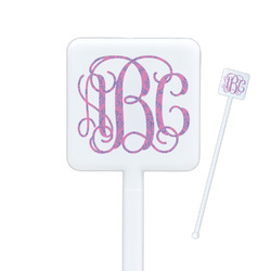 Pink & Purple Damask Square Plastic Stir Sticks - Single Sided (Personalized)