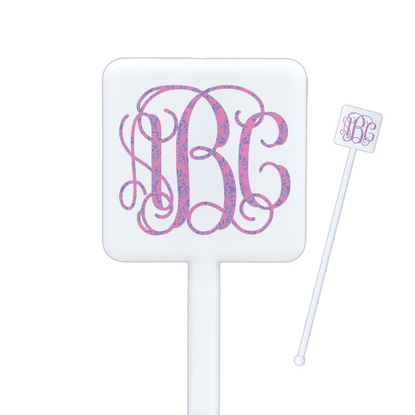 Custom Pink & Purple Damask Square Plastic Stir Sticks (Personalized)