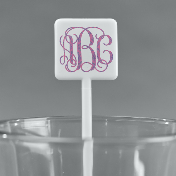 Pink & Purple Damask White Plastic Stir Stick - Square - Main