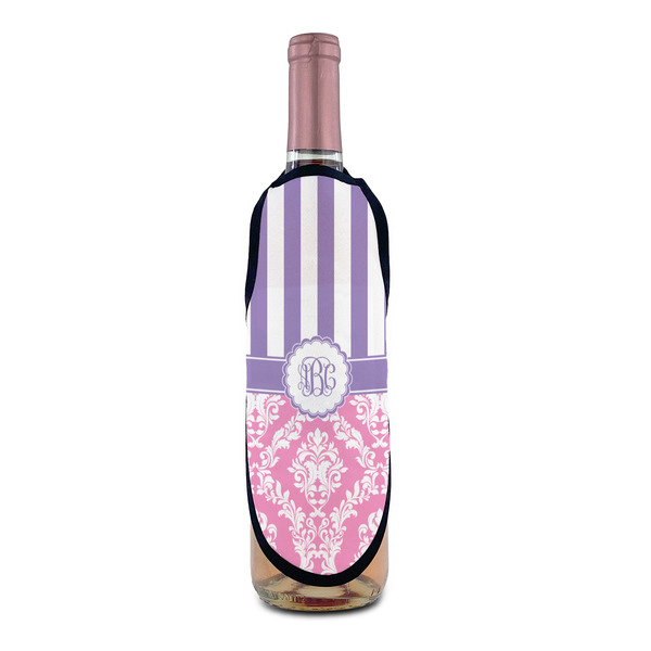 Pink & Purple Damask Wine Bottle Apron - IN CONTEXT