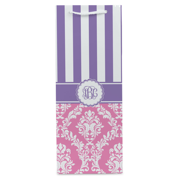 Pink & Purple Damask Wine Gift Bag - Gloss - Front
