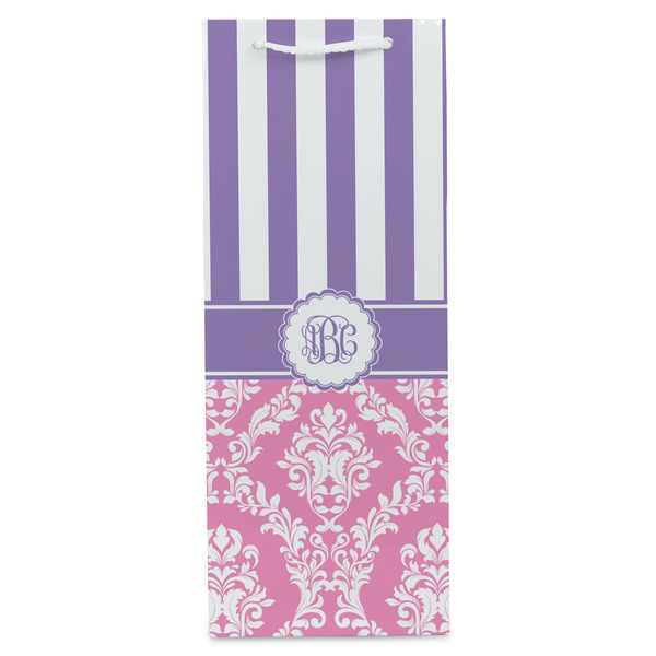 Pink & Purple Damask Wine Gift Bag - Matte - Front