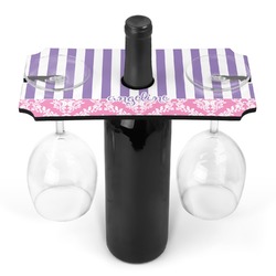Pink & Purple Damask Wine Bottle & Glass Holder (Personalized)