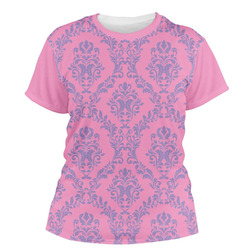 Pink & Purple Damask Women's Crew T-Shirt - X Small (Personalized)