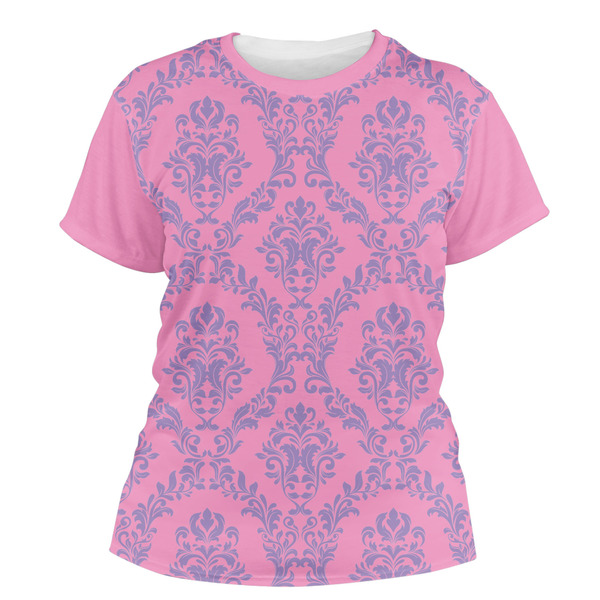 Custom Pink & Purple Damask Women's Crew T-Shirt - Small