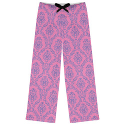 Pink & Purple Damask Womens Pajama Pants - S