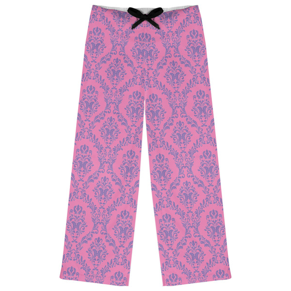 Custom Pink & Purple Damask Womens Pajama Pants - XS