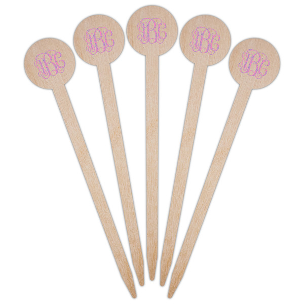 Pink & Purple Damask Wooden 6" Food Pick - Round - Fan View