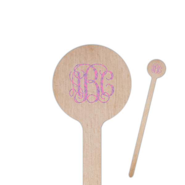 Custom Pink & Purple Damask 6" Round Wooden Stir Sticks - Single Sided (Personalized)