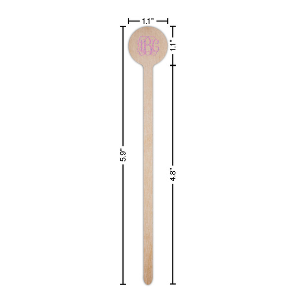Pink & Purple Damask Wooden 6" Stir Stick - Round - Dimensions