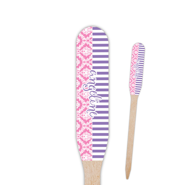 Custom Pink & Purple Damask Paddle Wooden Food Picks (Personalized)