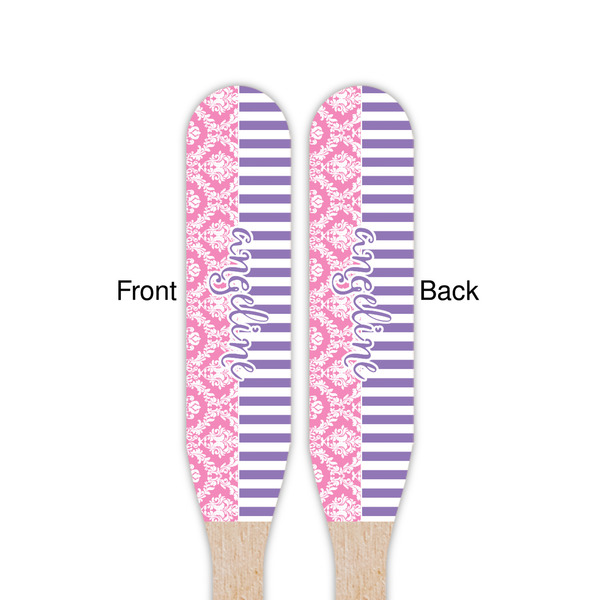 Pink & Purple Damask Wooden Food Pick - Paddle - Double Sided - Front & Back