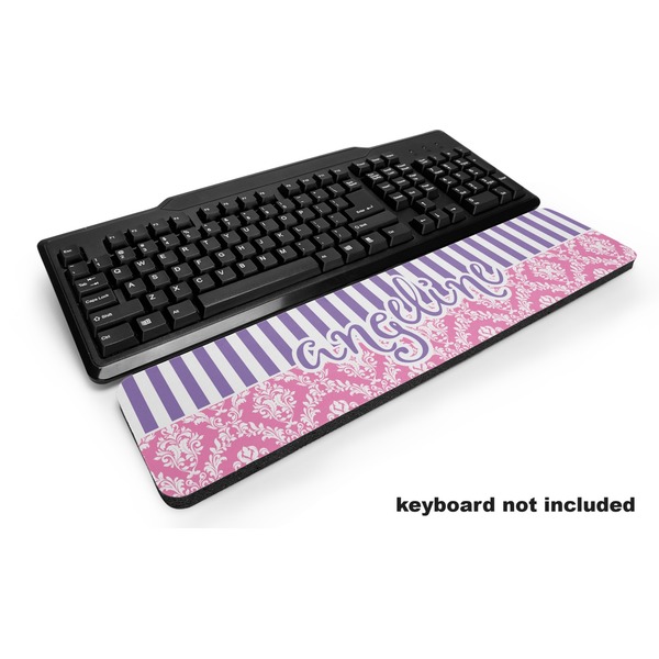 Custom Pink & Purple Damask Keyboard Wrist Rest (Personalized)