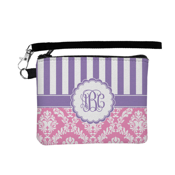 Custom Pink & Purple Damask Wristlet ID Case w/ Monogram