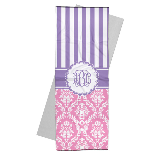 Custom Pink & Purple Damask Yoga Mat Towel (Personalized)