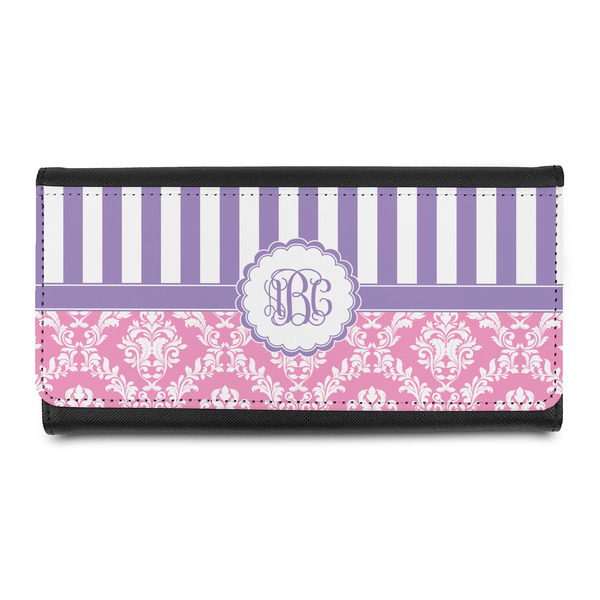 Custom Pink & Purple Damask Leatherette Ladies Wallet (Personalized)