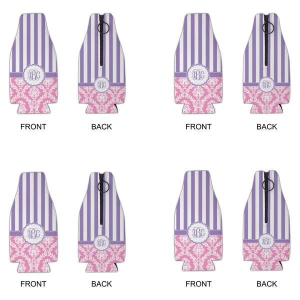 Pink & Purple Damask Zipper Bottle Cooler - Set of 4 - APPROVAL