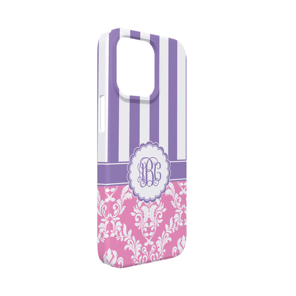 Custom Pink & Purple Damask iPhone Case - Plastic - iPhone 13 Mini (Personalized)