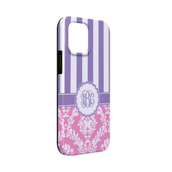 Pink & Purple Damask iPhone Case - Rubber Lined - iPhone 13 Mini (Personalized)