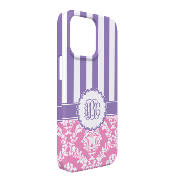 Custom Pink & Purple Damask iPhone Case - Plastic - iPhone 13 Pro Max (Personalized)