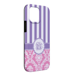 Pink & Purple Damask iPhone Case - Rubber Lined - iPhone 13 Pro Max (Personalized)