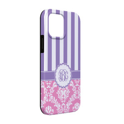 Pink & Purple Damask iPhone Case - Rubber Lined - iPhone 13 Pro (Personalized)