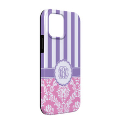 Pink & Purple Damask iPhone Case - Rubber Lined - iPhone 13 (Personalized)