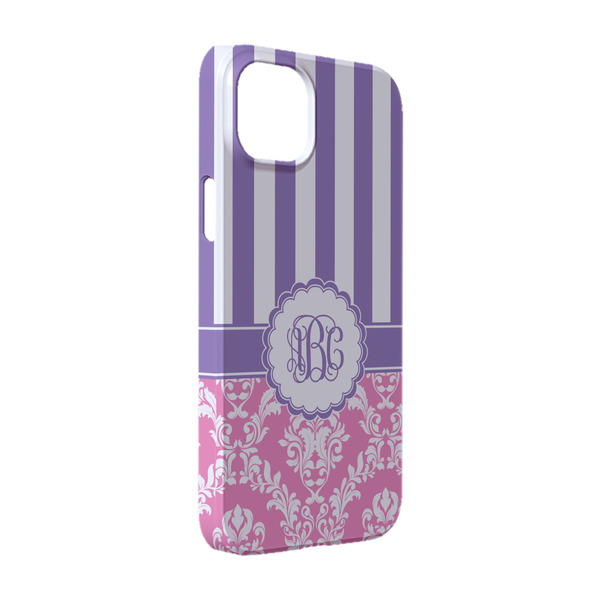Custom Pink & Purple Damask iPhone Case - Plastic - iPhone 14 (Personalized)