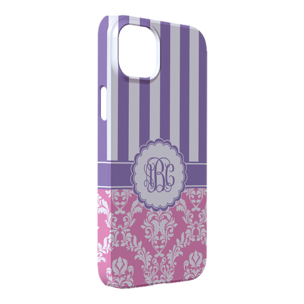 Custom Pink & Purple Damask iPhone Case - Plastic - iPhone 14 Plus (Personalized)