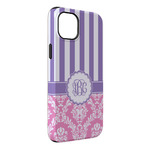 Pink & Purple Damask iPhone Case - Rubber Lined - iPhone 14 Plus (Personalized)