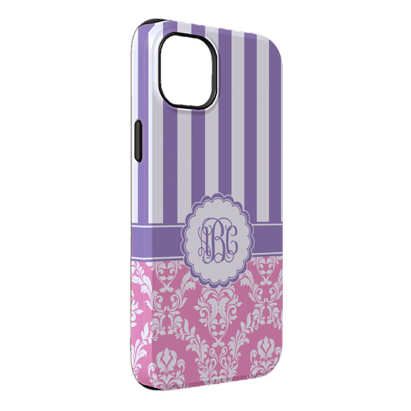 Custom Pink & Purple Damask iPhone Case - Rubber Lined - iPhone 14 Plus (Personalized)