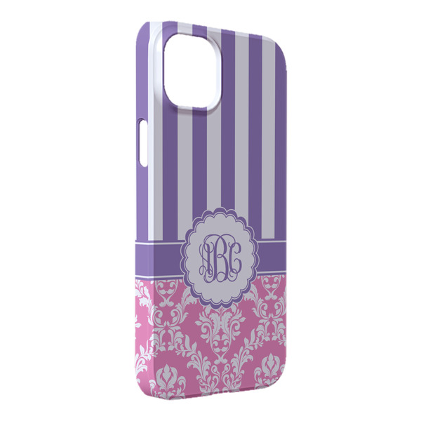 Custom Pink & Purple Damask iPhone Case - Plastic - iPhone 14 Pro Max (Personalized)
