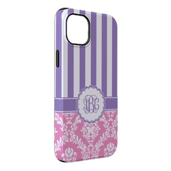 Pink & Purple Damask iPhone Case - Rubber Lined - iPhone 14 Pro Max (Personalized)