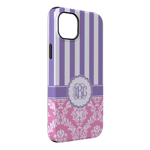Custom Pink & Purple Damask iPhone Case - Rubber Lined - iPhone 14 Pro Max (Personalized)