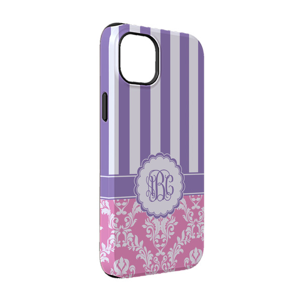 Custom Pink & Purple Damask iPhone Case - Rubber Lined - iPhone 14 Pro (Personalized)
