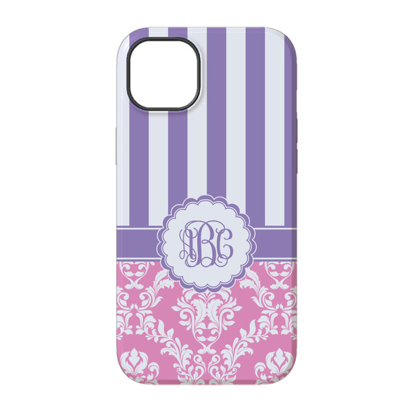 Pink & Purple Damask iPhone 14 Tough Case - Back