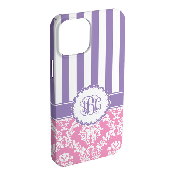 Custom Pink & Purple Damask iPhone Case - Plastic - iPhone 15 Plus (Personalized)